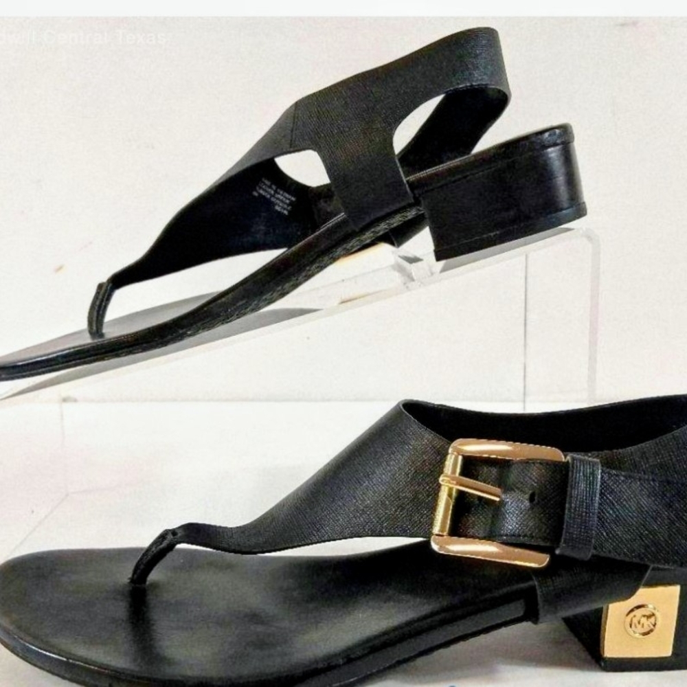 Michael Kors Black Sandals with Gold Buckle - Picture 2 of 5